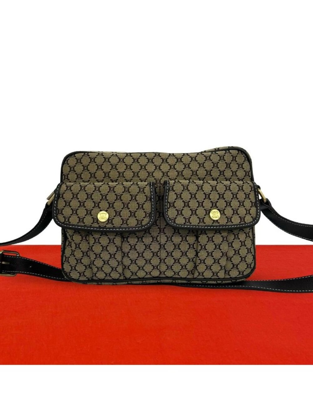 Celine Macadam Blason Pattern Canvas Leather Shoulder Bag Pochette Crossbody